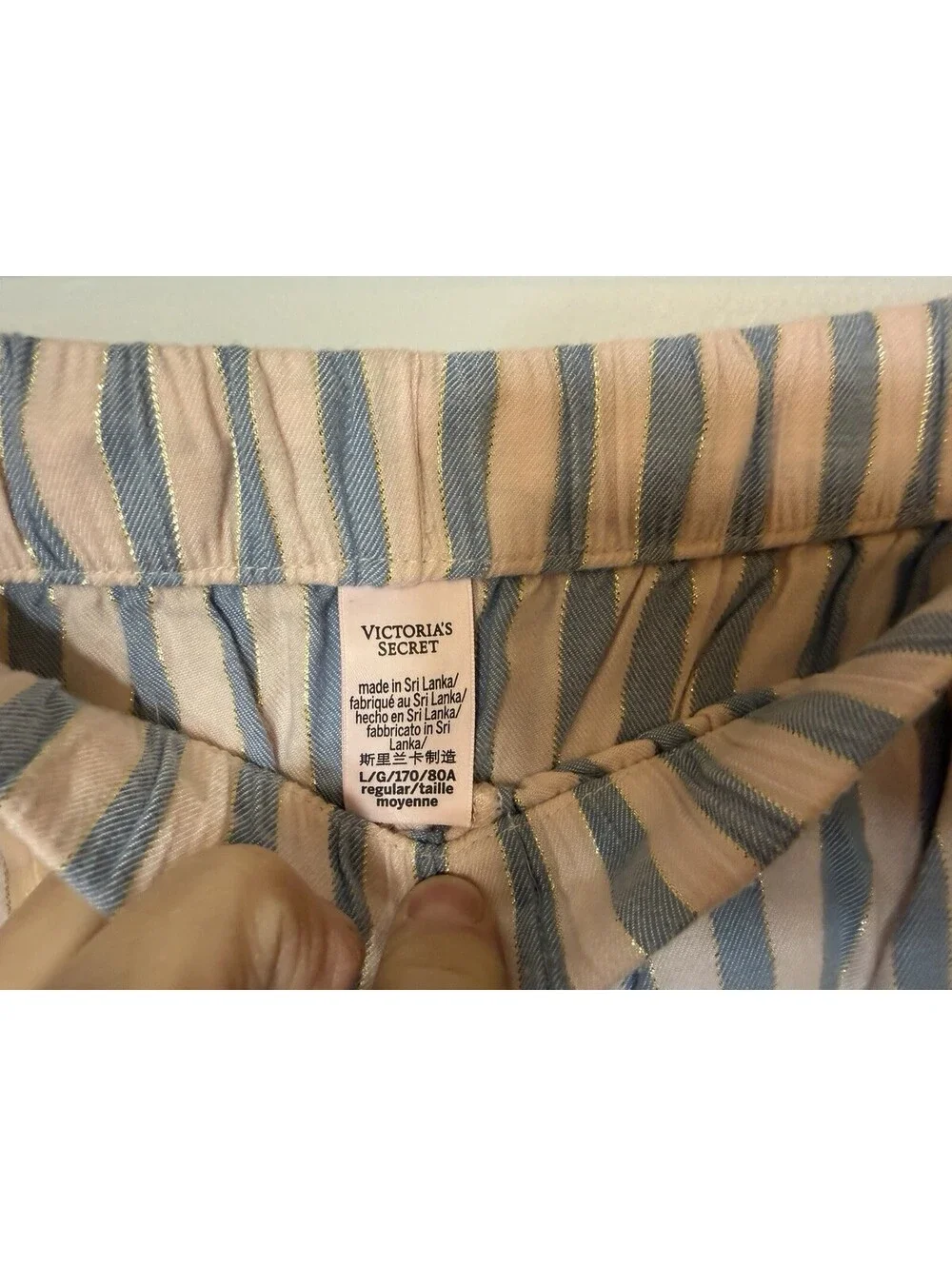 Victoria Secret Pink & Blue Stripe Soft Pajamas Lurex Sparkle Shimmer Large EUC
